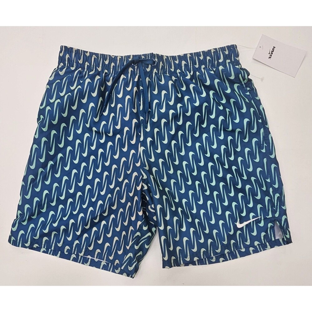 Nike Swim Breaker Swoosh Link 7" Volley Shorts Green Abyss Men's Small NESSG576